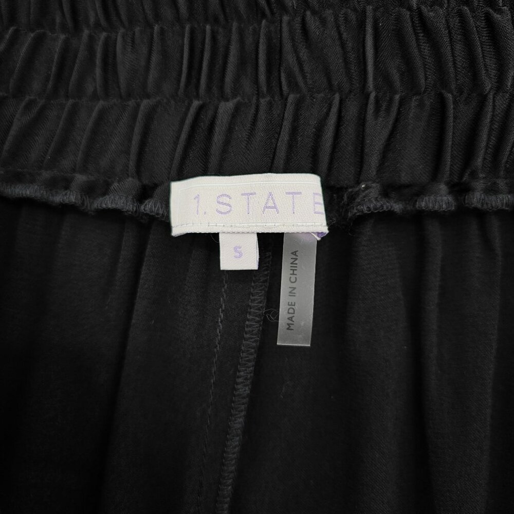 1 State On Point Satin Shorts S Black Flat Front Elastic Waist Zip High Rise New - Picture 2 of 12